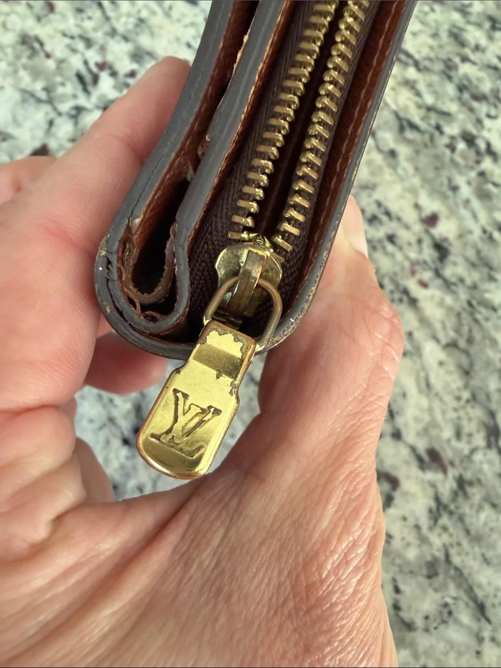 Louis Vuitton Brown Monogram Canvas Card Holder with Gold Snap